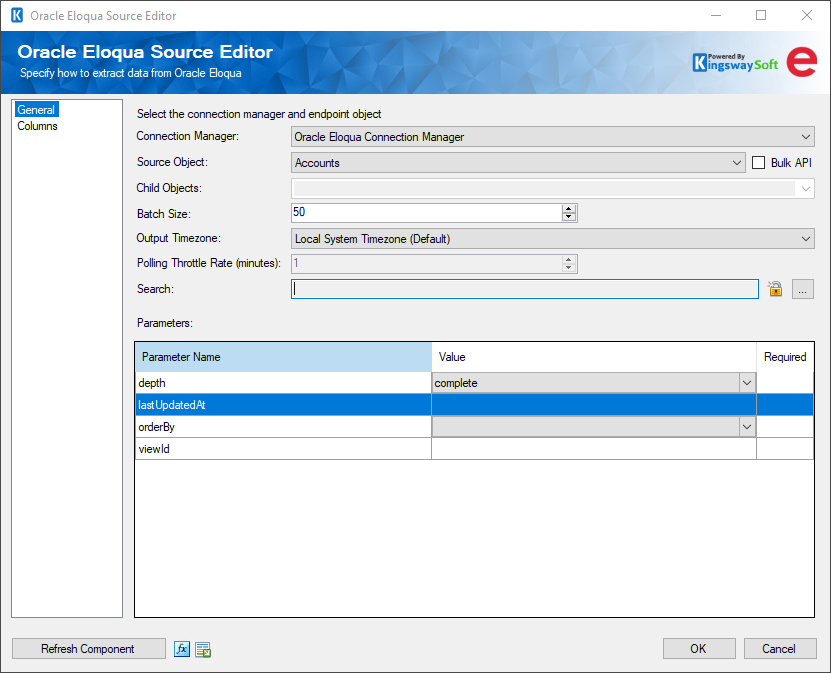 SSIS Integration Toolkit for Oracle Marketing Cloud - Eloqua Source Component